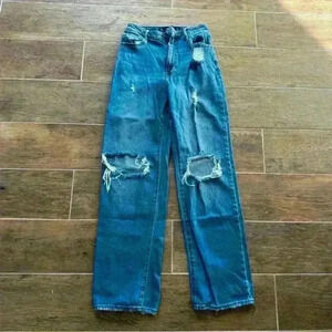 HOLLISTER DISTRESS/RIPPED ULTRA HIGH-RISE DAD JEAN VINTAGE STRETCH W 25 L 31 1R